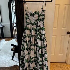Hill House Home Floral Green and White Night Bloom Midi Dress BNWT